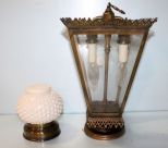 Brass Hanging Light & Milk Glass Light