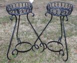 Pair of Round Wrought Iron Planters