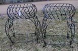 Pair of Black Oval Wrought Iron Planters