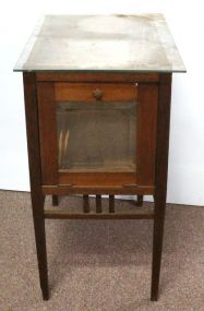 Small Beveled Glass Oak Display Cabinet with Glass Top