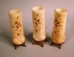 Trio of Gilt-Brass-Mounted Wave Crest Opal Glass C