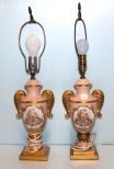 Pair Vintage Transfer Painted Lamps