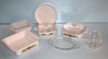 Three Corningware Casseroles, Small Glass Bowls & Lids