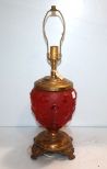 Red Glass Centered Brass Lamp