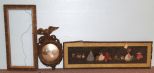 Oriental Picture of Children and Ladies, Frame & Small Plastic Eagle Mirror