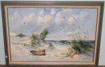 Oil Painting of Boat with Gulls Signed Lower Right
