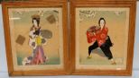 Pair Oriental Handpaintings