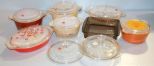 Five Round Covered Pyrex Dishes