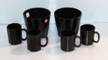 Two Amethyst Ice Buckets & Four Mugs