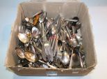 Box of Assorted Silverware & Serving Pieces