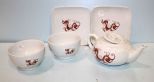 Dragon Designed Teapot, Two Square Plates & Two Bowls