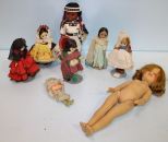 Five Small Madame Alexander Dolls, American Greeting Doll & Carlson Indian Doll