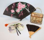 Two Folding Fans & Anton Pieck Decoupage Purse