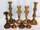 Three Pairs of Brass Candlesticks & Two Single Candlesticks