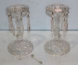 Pair of Clear Candlesticks with Prisms