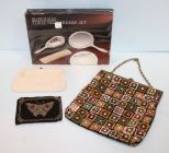 Beaded Purse & Three Piece Dresser Set