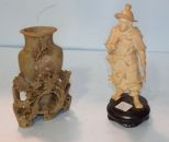 Broken Soapstone Vase & Bone Oriental Man