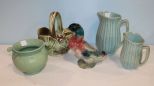 Two McCoy Pitchers, McCoy Basket, Duck Planter & Green Vase