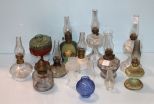 Assortment of Miniature Oil Lamps & Extra Chimneys