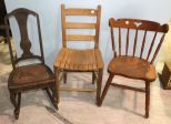 Vintage Cane Seat Ladies Rocker, Ladder Back Chair & Side Chair