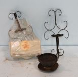 Two Small Candleholders & Metal Holder