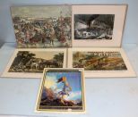 Four Unframed Currier/Ives Prints & 1994 Maxfield Parish Calendar 