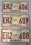 Three 1977 Grenada County Tags