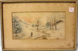 Watercolor of Winter Scene by C. Hutchinson 