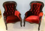 Pair Hand Carved Victorian Arm Chairs