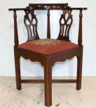 Chinese Chippendale Corner Chair with Needlepoint Seat