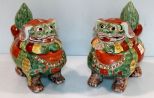 Pair Hand Painted Porcelain Foo Dogs