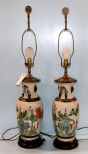 Pair Large Hand Painted Lamps of Birds