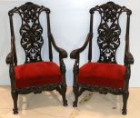Pair of Heavily Carved Rosewood Arm Chairs