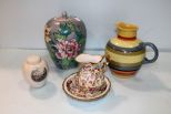 Two Ginger Jars, Pottery Pitcher & Small Floral Pitcher and Bowl