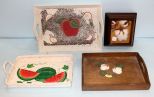 Three Trays & Framed Cotton Bolls