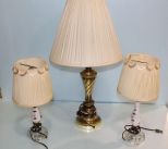Pair of Bedroom Lamps & Brass Table Lamp