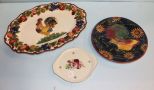 Oval Fruit Platter, Plate & Small Dish with Painted Flowers