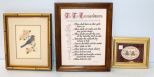 Needlework of Bird, Good Neighbor Blessing & Ten Commandments