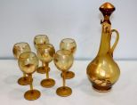 Amber Decanter & Six Glasses