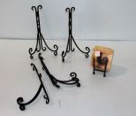 Four Iron Easels & Painted Marble Rooster Coaster Set
