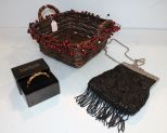 Basket, Black Beaded Purse & Joan Rivers Bracelet