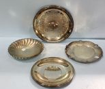 Round Silverplate Bowl & Three Round Silverplate Trays