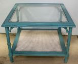 Square Turquoise Glass Top Table