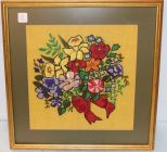Hand Stitched Flowers in Gold Frame