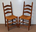 Two Oak Rush Seat Ladder Back Chairs