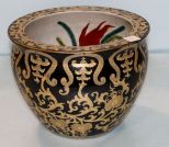 Porcelain Gold Fish Bowl with Oriental Motif