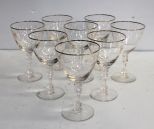 Eight Etched Glass Glasses 