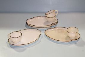 Four White Glass Snack Plates & Cups
