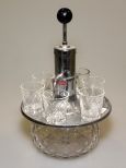 Glass and Chrome Bourbon Liquor Pump Decanter & Five Glasses