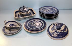 Blue and White Plates, Lid, Sauce, Open Vegetable & Small Covered Dish